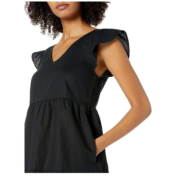 Goodthreads Women's Relaxed-Fit Washed Linen Blend Flutter-Sleeve Peasant Dress - Picture 3 of 6